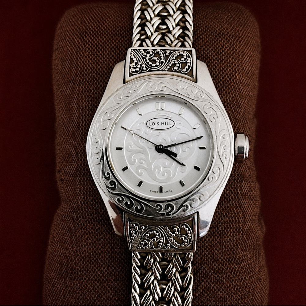 LOIS HILL Sterling Silver Woven Bracelet Swiss Movement Watch